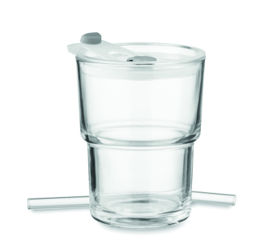 Logo trade promotional merchandise picture of: Glass tumbler with straw 400ml